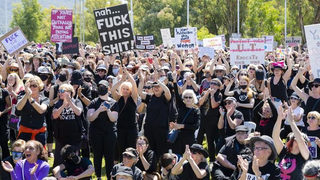 Protesters at the March 4 Justice Rally on March 15 in Canberra. Picture: Getty