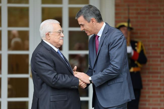 Spain's Prime Minister Pedro Sanchez welcomed Palestinian president Mahmud Abbas to Madrid