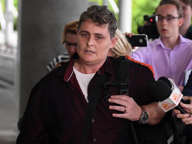 Bali Nine drug smuggler Renae Lawrence looked overwhelmed as she arrived at Brisbane this morning. Picture: AAP/Dan Peled