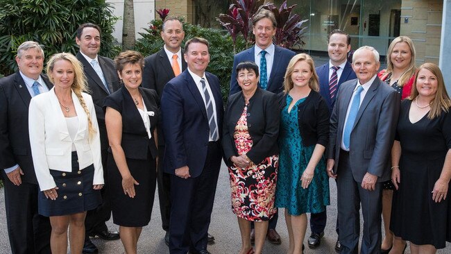 Logan ex-mayor Luke Smith and his councillors in 2017, from left, Laurie Smith, Trevina Schwarz, Phil Pidgeon, Lisa Bradley, Steve Swenson, Luke Smith, Cherie Dalley, Darren Power, Laurie Koranski, Jon Raven, Russell Lutton, Stacey McIntosh and Jennie Breene.