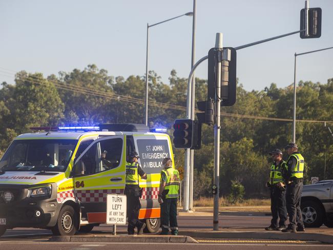 Police and St John NT attended the scene of a bingle which occured at the Berrimah Rd and Tiger Brennan Dr intersection. Picture: Floss Adams.