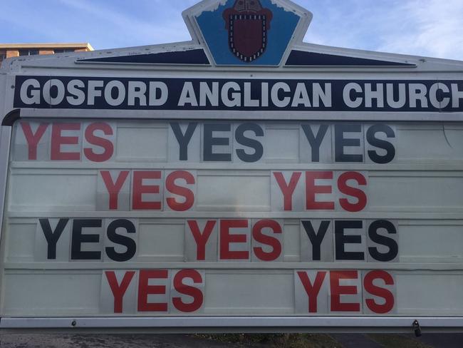 Father Rod Bower's latest sign out the front of Gosford Anglican Church makes it clear he supports marriage equality.