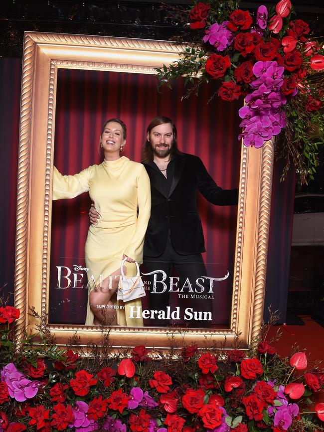 Opening night: Beauty and The Beast at Her Majestys Theatre, Melbourne. (L-R) Jess Rae King (model) and Liam Brown (Influencer). Picture: Josie Hayden