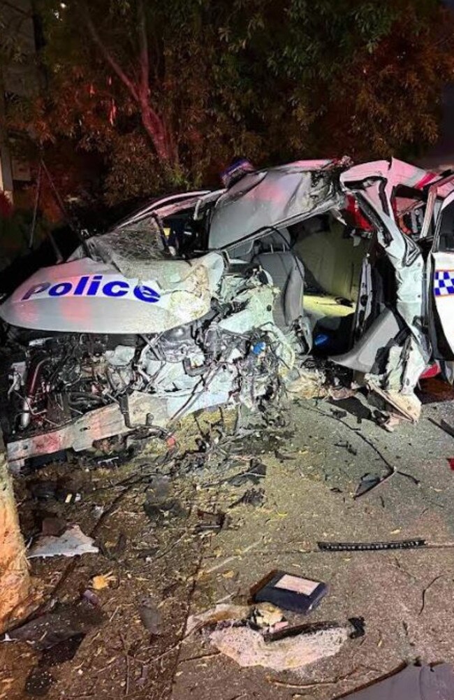 Damage to a police car taken by a man who was confronted by police after reports he was armed with a knife.