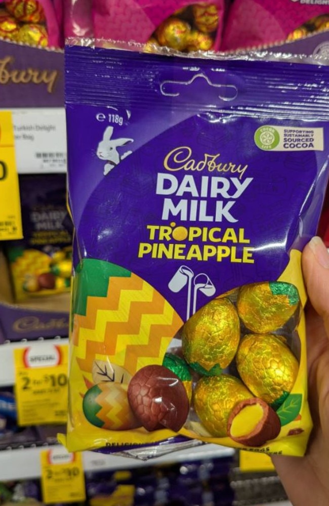 Cadbury have released Tropical Pineapple eggs. Picture: Facebook/Kati Keksi – your gluten free guide