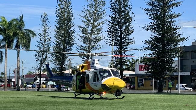 The RACQ CQ Rescue helicopter outside Mackay Regional Council chambers. Picture: Melanie Whiting