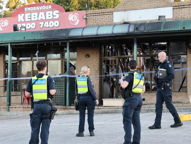 Police at the scene on Tuesday morning. Picture: David Crosling