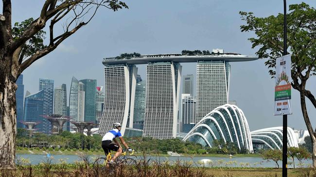 The suspected militants were allegedly planning to fire a rocket at Singapore’s Marina Bay area. Picture: AFP/Roslan Rahman