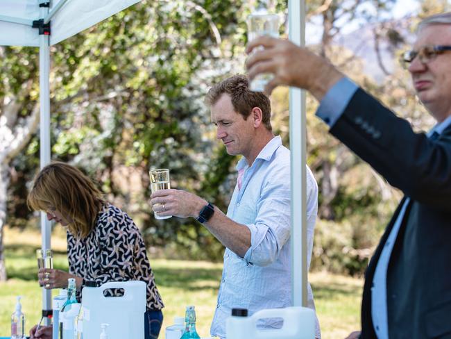 Water taste testers, Ursula Taylor, George Bailey and Taswater CEO Mike BrewsterPhoto: Linda Higginson