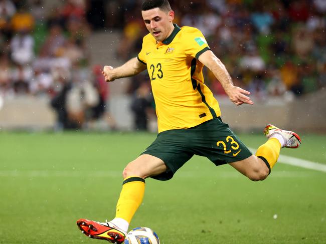 MELBOURNE, AUSTRALIA - JANUARY 27: Tom Rogic of Australia in action during the FIFA World Cup Qatar 2022 AFC Asian Qualifier match between Australia Socceroos and Vietnam at AAMI Park on January 27, 2022 in Melbourne, Australia. (Photo by Jonathan DiMaggio/Getty Images)