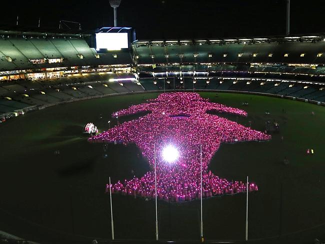 The Pink Lady glowing in the dark. Picture: Michael Klein