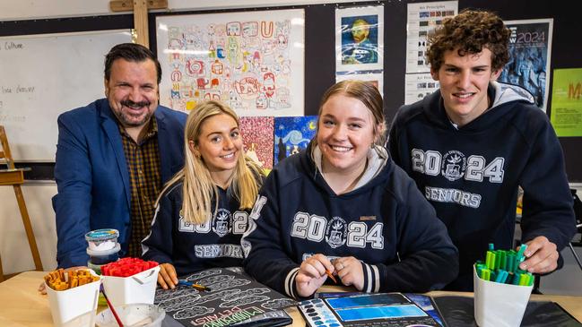 Minlaton District School principal Andrew Dickinson and students Madi-Lee Ryan, Sasha May, and Kalan Modra. Picture: Tom Huntley