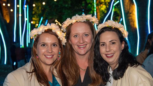 (From left) Dani Menhinnitt, Rachael McCarthy and Laura Lynch. All celebrating their birthday week. Toowoomba Carnival of Flowers Festival of Food and Wine. Friday, September 13, 2024. Picture: Nev Madsen