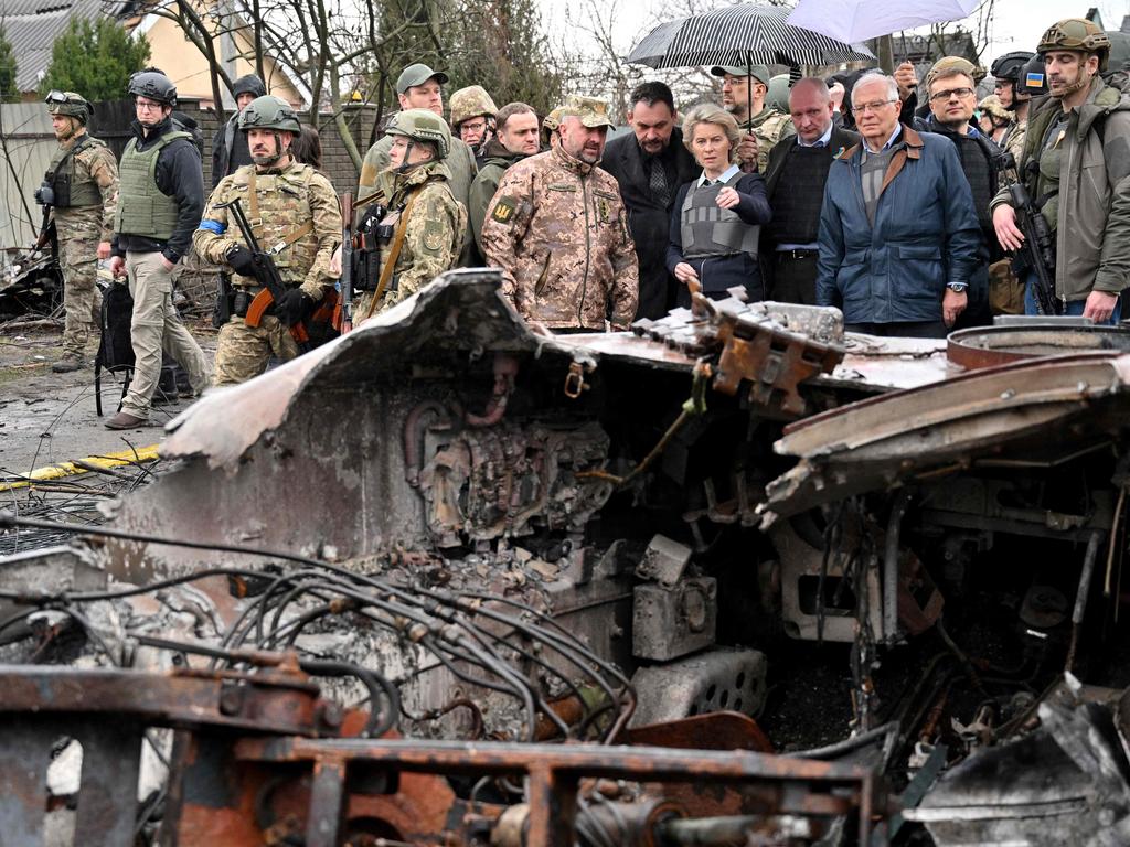 A destroyed Russian army tank northwest of Kyiv on April 8, 2022. Picture: Sergei Supinsky / AFP