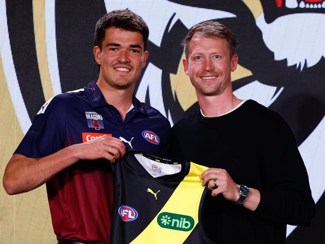 New draftee Harry Armstrong (left) has impressed Hopper. Picture: Michael Willson/AFL Photos via Getty Images