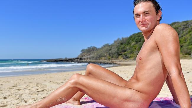 Nudist Joshua Seaborn at Alexandria Bay. Picture: Patrick Woods.