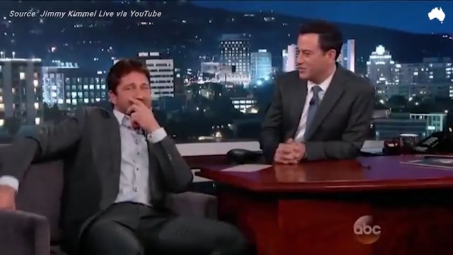 Hollywood actor Gerard Butler chats with Jimmy Kimmel (2014)