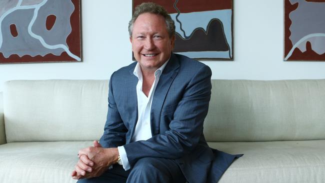 05/12/2016. Andrew Forrest, chairman and founder of Fortescue Minerals, iron ore company. Forrest is also a champion of business pushing ahead with anti-slavery issues and has established the Walk Free Foundation. Photographed with some Australian Indigenous artwork at his Sydney home base. Britta Campion / The Australian