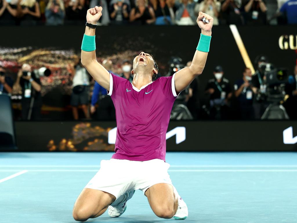 Rafael Nadal has his nose in front. (Photo by Mark Metcalfe/Getty Images)