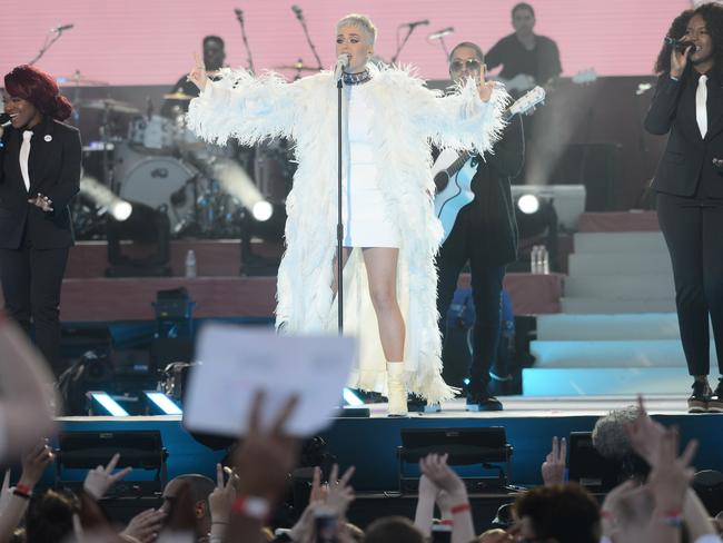 Katy Perry performs on stage on June 4, 2017 in Manchester, England. Picture: Getty Images/Dave Hogan for One Love Manchester