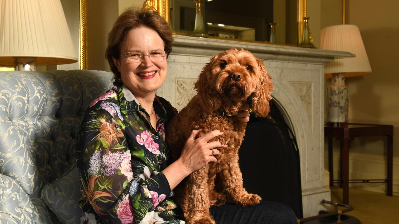 Governor Frances Adamson with her dog Alfie at Government House. Picture: Tricia Watkinson