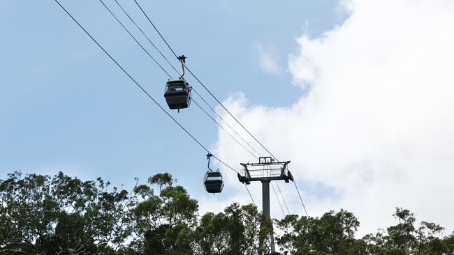 The Skyrail rainforest cableway crosses the Barron River near the Barron Falls at Kuranda. Picture: Brendan Radke.