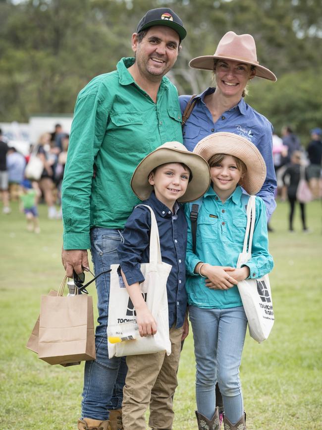 Tristan and Katie Lyons with kids Zavier and Charlotte Lyons at the Toowoomba Royal Show, Saturday, April 1, 2023. Picture: Kevin Farmer