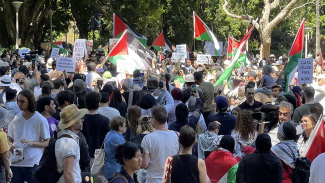 Approximately 500 people had gathered at Sydney‘s Hyde Park before the protest started at 1pm. Picture: NCA NewsWire