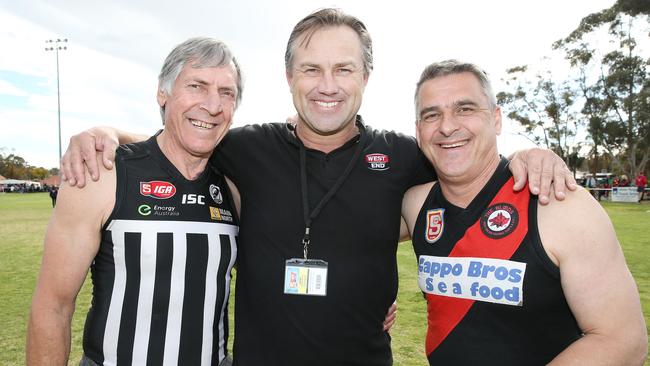 Russell Ebert, Tony Modra and Grantley Fielke at Berri Oval in 2016. Picture: Stephen Laffer