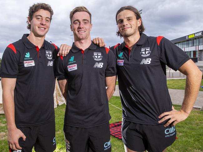 Nick Coffield, Ben Paton and Hunter Clark were drafted to St Kilda in 2017. Picture: Wayne Taylor