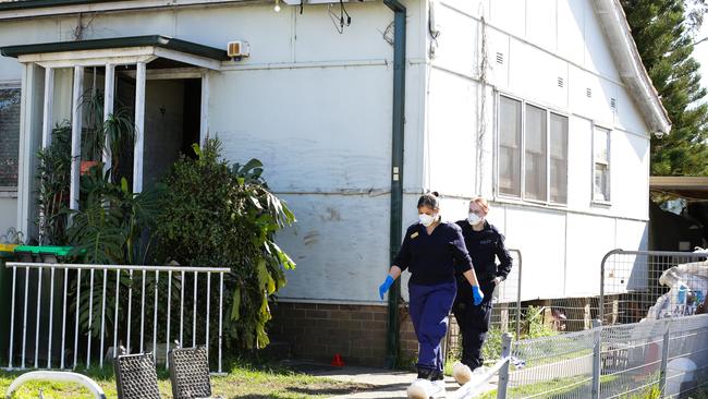 Police investigating the murder at Bertha St, Merrylands. Picture: Gaye Gerard