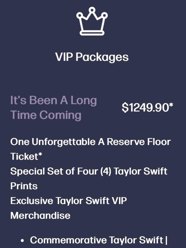 Ticket prices for Taylor Swift's 'Eras' tour concert: The top VIP package comes in at $1249.90.