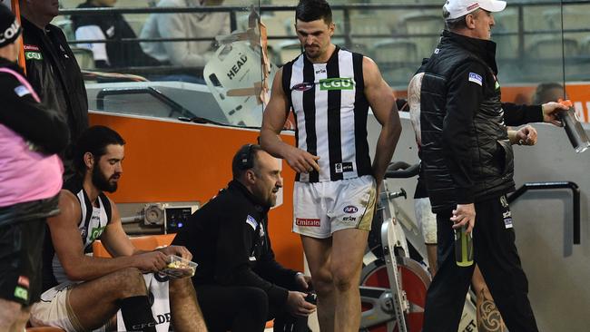 Scott Pendlebury finished Friday’s match against Richmond on the bench. Picture: Getty Images.