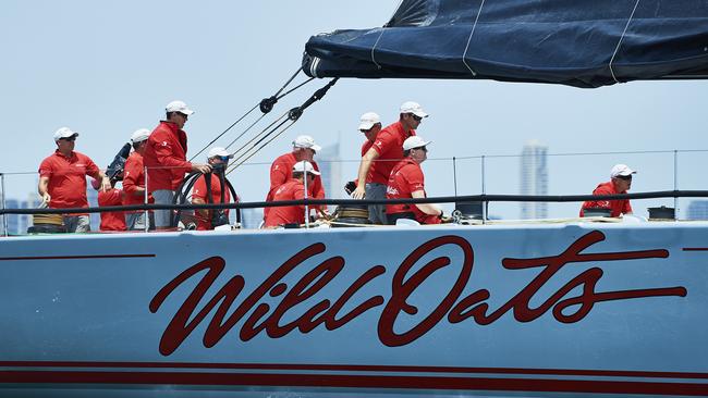 The Crew of Wild Oats XI is pictured ahead of the 2019 Sydney to Hobart start. Picture: Getty