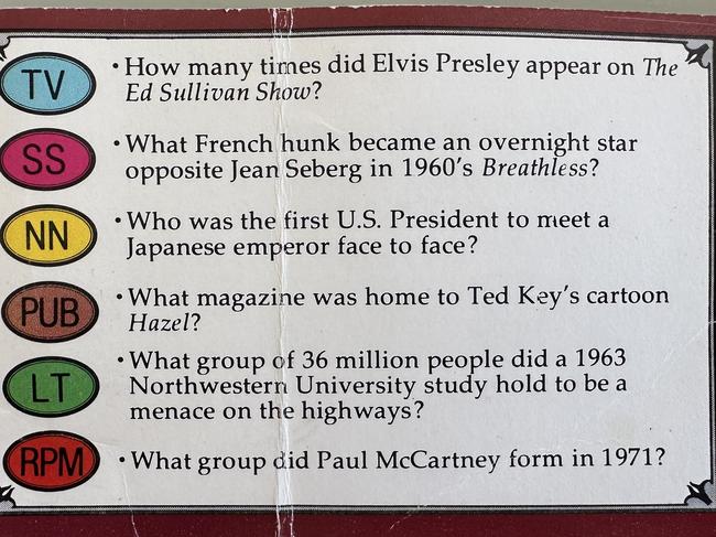 The Trivial Pursuit card Janet Albrechtsen collected.