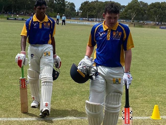 Jack Mannix and Dimal Gamage come off the ground after their matchwinning partnership.