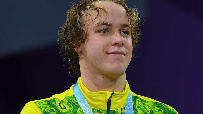 Sam Short during the medal presentation ceremony for the men's 1500m freestyle