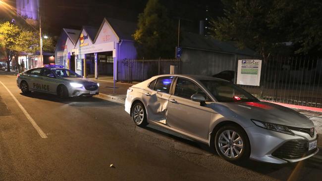 The police car that was hit in the high-speed chase. Picture: Dean Martin