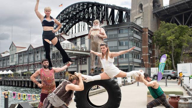 Performers from Animal by Cirque Alfonse performing tricks at Dawes Point. The show will be at Parramatta’s Riverside Theatres until January 12. Picture: Julian Andrews