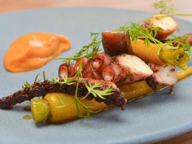 New diner Arbour Kitchen on Whitmore Square, Monday, June 18, 2018. Locally sourced grilled octopus - carrot -vanilla (AAP Image/ Brenton Edwards)