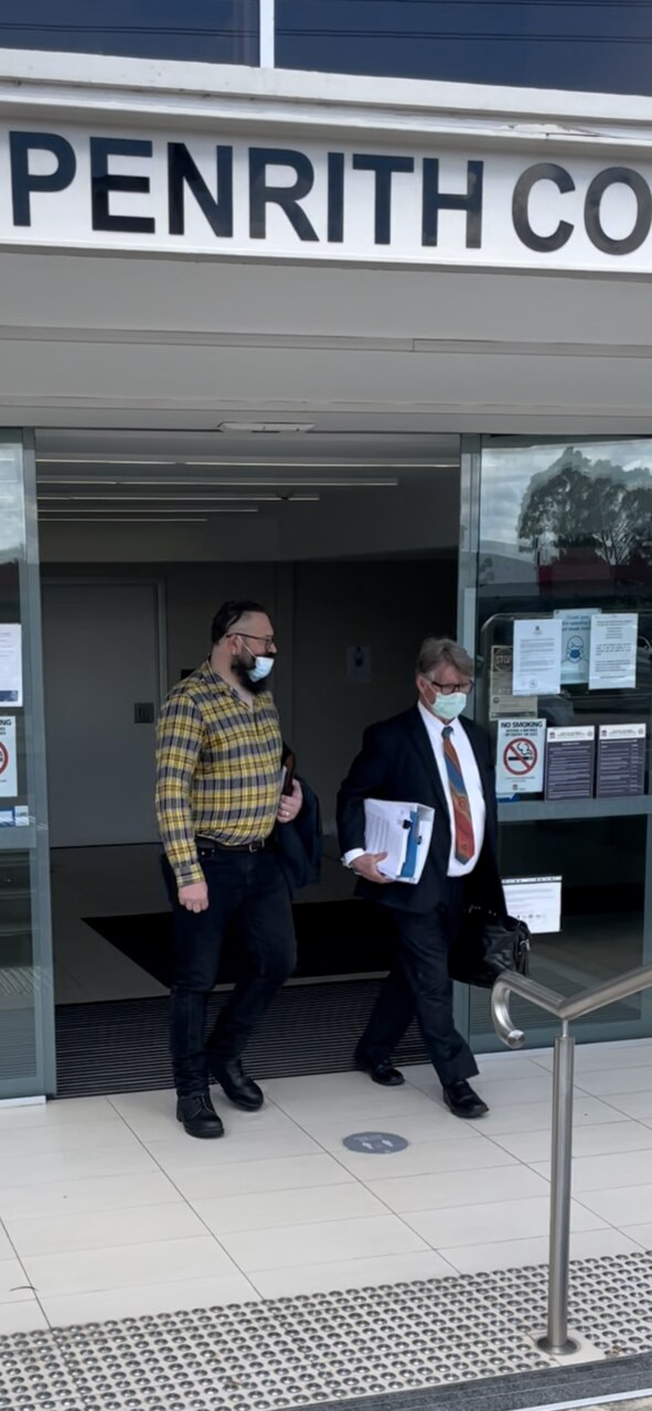 Adrian Przekora and his solicitor, Roderick Storie, pictured outside Penrith Local Court on October 5.