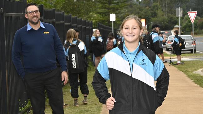 Chris Kemp and his niece Lily Kemp outside Highfields State Secondary College.