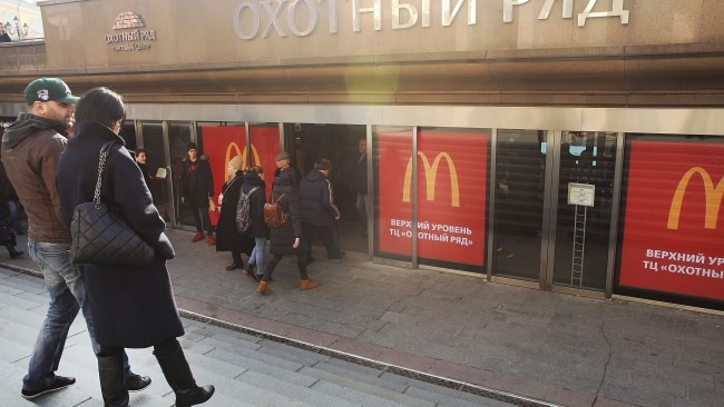 McDonald's has said it will permanently leave Russia after more than three decades, after temporarily closing its 850 outlets in March. Picture: Spencer Platt/Getty Images.