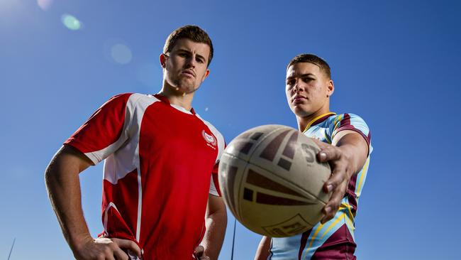 Palm Beach Currumbin captain Toby Sexton and Keebra Park captain Reece Walsh. Picture: Jerad Williams