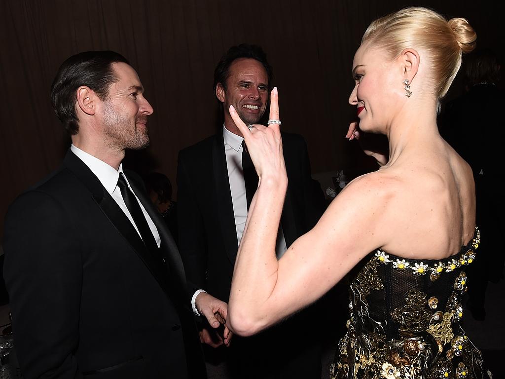 Michael Polish, Kate Bosworth and Walton Goggins at the Fox Golden Globes after party. Picture: Splash News Australia