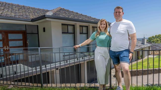 Stella Monteleone and Dale Hopkins at their Woodforde home. Pictured on Jan 10th 2025. Picture: Ben Clark