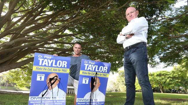 Paul Taylor and his son Darren Taylor who made a citizens arrest of a bloke who has been allegedly defacing his election signs. Picture: Richard Gosling