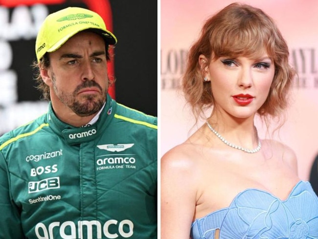 Fernando Alonso and Taylor Swift. Photos: AFP/Supplied