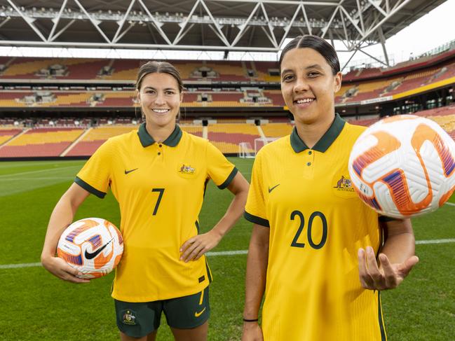 Matildas captain Sam Kerr (right) and vice-captain Steph Catley are ready for a tough challenge against Canada. Picture: Matthew Poon