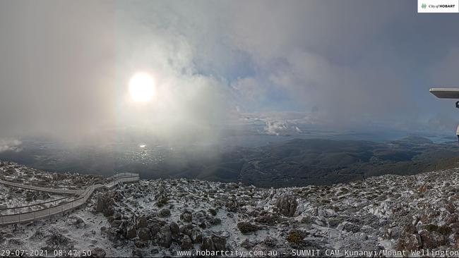 Snow on kunanyi/ Mt Wellington. Picture: City of Hobart